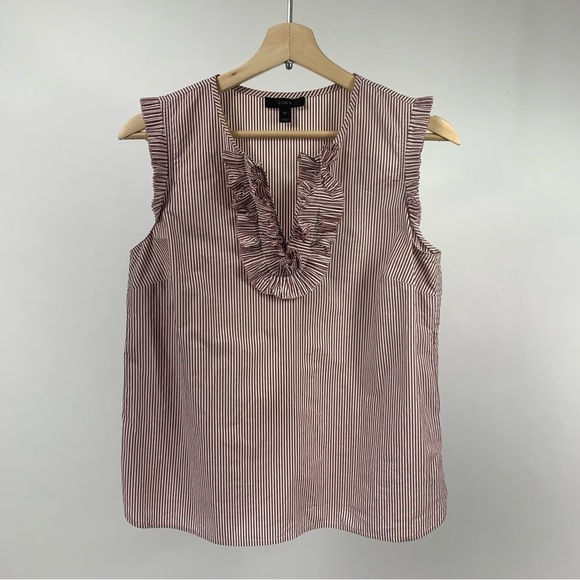 J. Crew Margot Red Pinstripe Ruffle Blouse Top 6P - Picture 3 of 10